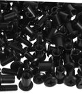 Bulk 170 Piece Steel Furniture Hardware Kit Rock Solid Screws And Nuts For Bed Frame Cabinet Assembly No Sweat Setup Heavy Duty Bolts Built Tough Office Chair Mounts Top Shelf Reinforcement Parts close-up of black-coated steel screws.