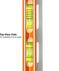 Top view of 8 Inch Pitch Vial Torpedo Level With Magnetic Track Pro Grade Readouts 0 45 90 And Pitch In 1/8 Inch Increments