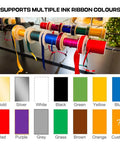 Personalized Digital Ribbon Printer For Crafters Print Custom Fabric Labels With Ease supports various ink ribbon colors displayed.