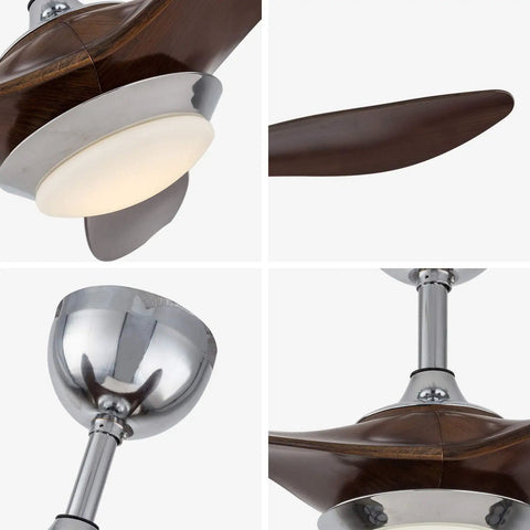 WEvalMC Ceiling Fan with Light 48 inch Reversible Motor for Living Room, featuring wooden blades and chrome fixtures.