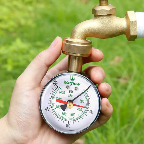 Garden Hose Pressure Gauge 0 To 200 Psi Drag Pointer Two And A Half Inch Dial Three Quarter Inch Female Thread Easy Read For Home Irrigation And House Water Lines Brass Inside Steel Case on hose bibb