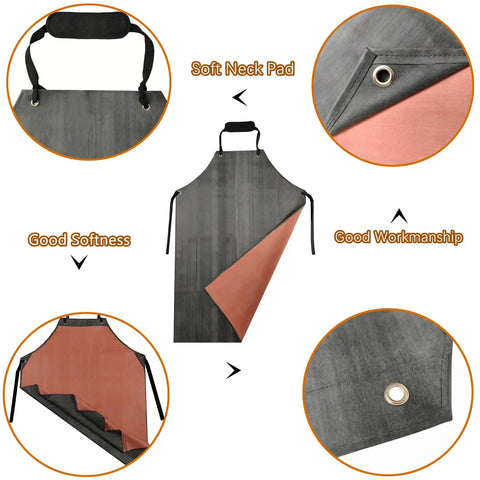 Workhorse Waterproof Rubber Apron With Thick Material 47 By 33 Inches Includes Gloves And Adjustable Neck Strap Built For Dishwashing Cleaning Dog Grooming Butchering Lab Work Painting And More shown with soft neck pad and reinforced stitching