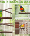 Top Notch Nine Piece Apple Wood Bird Perch Bundle With Heavy Duty Rope Ladder And Raw Bark Platform For Parrot Cage Must Haves natural setup with parrots on various perches.