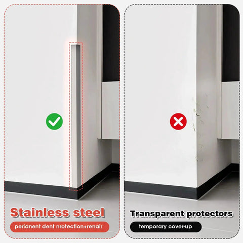 Beater Proof 304 Stainless Steel Wall Corner Guard 2X2X48 Inch Pack Of 10 Heavy Duty Metal Corner Protector With 90 Degree Angle installed on wall.