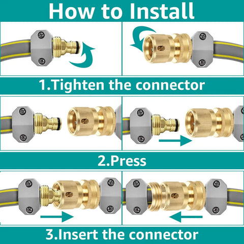 Installation steps for Eight Piece Three Quarter Inch Garden Hose Quick Connectors Set Made From Solid Brass No Leak Design