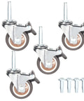 Smooth Rolling Rock Solid Stem Caster Wheels With 5/16 X 1.5 Inch Socket TPR Rubber Replacement Castors Swivel Plate With Brakes For Furniture Cart And Workbench 2 Inch 300 Lb Load Capacity set of four swivel casters with brakes and mounting hardware.