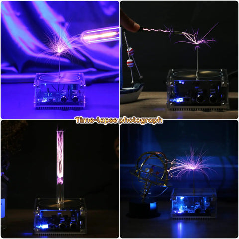 Bluetooth Music Tesla Coil Arc Plasma Loudspeaker Desktop Experiment Toy Model SSTC SS02 with glowing arcs time-lapse