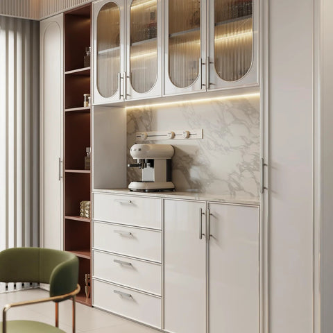 Modern kitchen with 10 Pack Brushed Nickel Cabinet Handles Four And Three Quarters Inch Length With 3 Inch Center To Center Holes