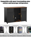 Big Home Bar Cabinet With Built In Fridge Space Fits Most Mini Fridges Black, 53.2 Inches Long, shown with fridge compatibility