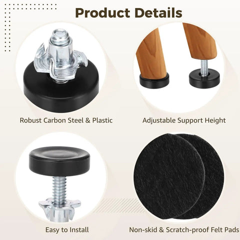 Heavy Duty 50 Piece Furniture Leveling Feet Set With Quarter Inch Twenty Thread T Nuts And Felt Pads Adjustable Height