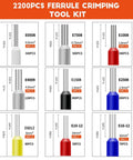Diagram showing ferrule sizes in 2200 Piece Hexagonal Ferrule Crimping Tool Kit With Self Adjusting Wire Ferrule Crimper For 30 AWG To 5 AWG Connectors.