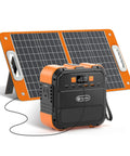 Ultra Portable 98Wh Solar Generator Kit With 60W Foldable Panel and 120W Power Station in front of panel