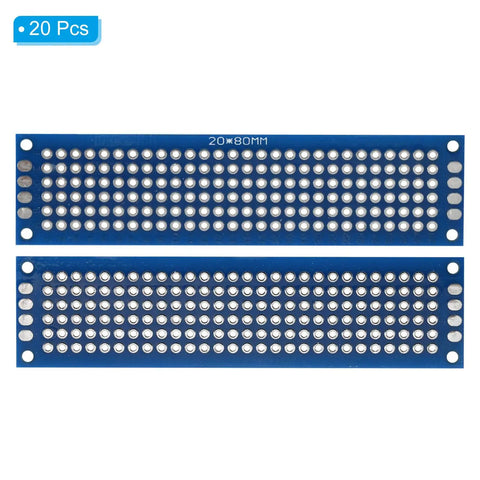 Double Sided FR4 PCB Board 8x2 Cm Blue 1.6 mm Thick 20 Pcs Perfboard Grid 2.54 mm For DIY Soldering Electronic Experiments Starter Kit