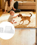 Retractable Baby Safety Gate Replacement Parts Kit White with latches and brackets near child playing with a puppy.
