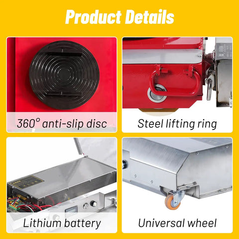 Detailed view of 25 Ton Heavy Duty Remote Control Machinery Skates Smart Wireless Electric Mover With 360 Swivel Wheels features.