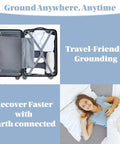 Grounding Sheets With Silver Fiber Conductive Bed Sheet Kit in suitcase and woman sleeping for better sleep and grounding therapy.