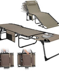 Face Hole Tanning Lounge Chair For Outdoors Folding Chaise Lounger With Five Position Recline And Lay Flat Design, beige setup