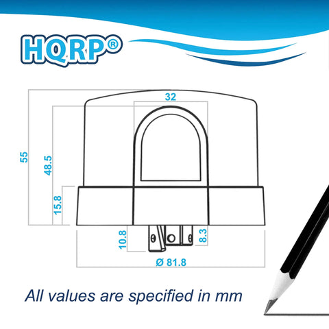 Outdoor Photocell Light Sensor Switch Dusk To Dawn Auto Control Twist Lock Plug dimensions diagram with HQRP logo