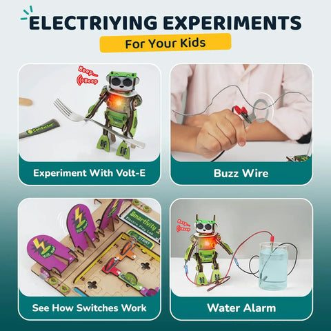 Electricity Science Kit For Kids 8 To 14 Lets Them Build Volt E The DIY Electric Robot With Lights And Real Sounds Learn Circuits And Electronics Kid Friendly Safe Hands On STEM Learning For Curious Makers, robot experiment layout