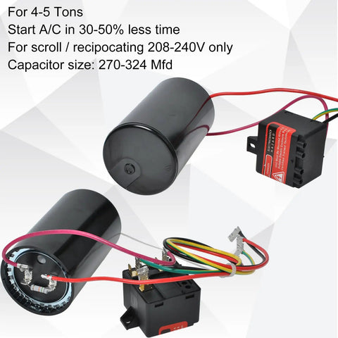 4-5 Ton HVAC Hard Start Capacitor Kit For Air Conditioners With Pre-Wired Install, Quick Boost And Kickstart For Compressors, Smart Switch