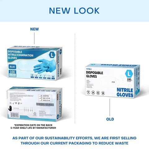 Blue Nitrile Exam Gloves XL 100 Count 4 Mil Thick Hella Durable Powder Free Latex Free Heavy Duty Medical Grade With Superior Flex And Grip For Top Tier Safety Every Time packaging display new design with product details.