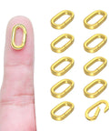 10Pcs Carabiner Clip Pendant Clasps in 18K Gold Tone for Necklaces and Bracelets shown on finger and grouped aside.
