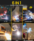 Beast 200A Plasma Cutter Welder Combo 7 In 1 Multi Process Welder showing TIG, MIG, gasless MIG, cut, and stick welding options