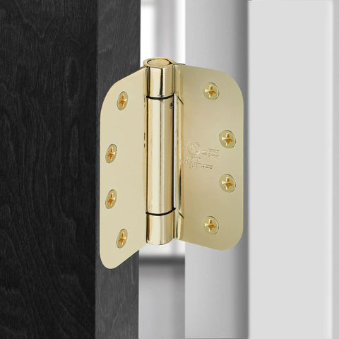 Heavy Duty Pro Grade 4 Inch Self Closing Spring Door Hinge with Five Eighth Inch Radius Corners UL Listed Brass Pack of 2