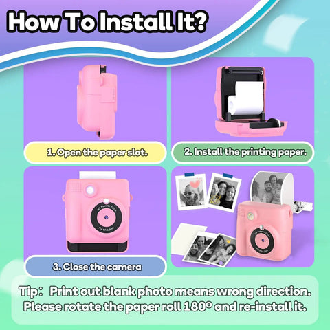6 Rolls Kid Friendly Instant Photo Printer Paper Bundle For Mini Cameras 4x2.2 Inch Thermal Paper Refill Safe Odorless No Toner Each Roll Prints About 124 Photos Great For Kids Crafts And Scrapbook Fun, pink camera paper install guide