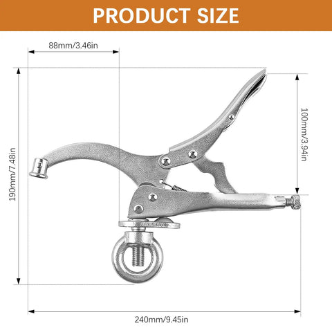 Bulletproof 9 Inch Drill Press Locking Clamp With Killer Jaw Tension For Hella Secure Workpiece Holding On Shop Benches Or Mobile Tool Cart Racks Two Pack side view showing dimensions and design details.