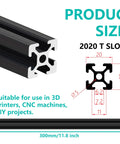 11.8 Inch European Standard T Slot Aluminum Extrusion Rail Kit, 4 Pieces, Anodized Black for 3D Printer and CNC DIY, High Strength Linear Motion Guide for Precision Builds. 2020 T-slot 300mm profile