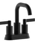 Matte Black Two Handle Bathroom Faucet With Push Up Pop Up Drain Sleek 4 Inch Centerset Lavatory Faucet Lead Free Certified By cUPC NSF