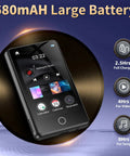 Kids Bluetooth MP3 Player With 80GB Memory, Portable HiFi Sound with 680mAh battery display and icons shown on screen.