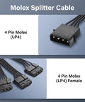 Molex Splitter Power Cable LP4 4 Pin Male To 3 4 Pin Female Y Cable For IDE Hard Drives And CD DVD Drives, PSU Power Extension, Copper Conductors, Durable IDE Peripheral Connector, 45cm cable