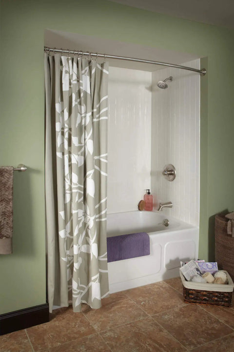 Bathroom with Lahara 17 Series Dual-Function Tub And Shower Trim Kit with 5-Spray Touch-Clean Shower Head in stainless steel.