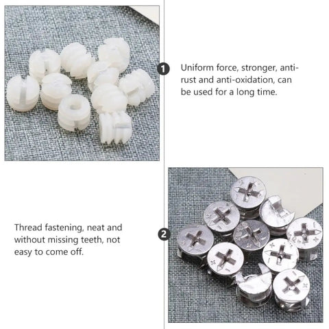 24 Sets Cam Lock Furniture Fasteners For Quick Cabinet Assembly iron and plastic connectors with anti-rust features.