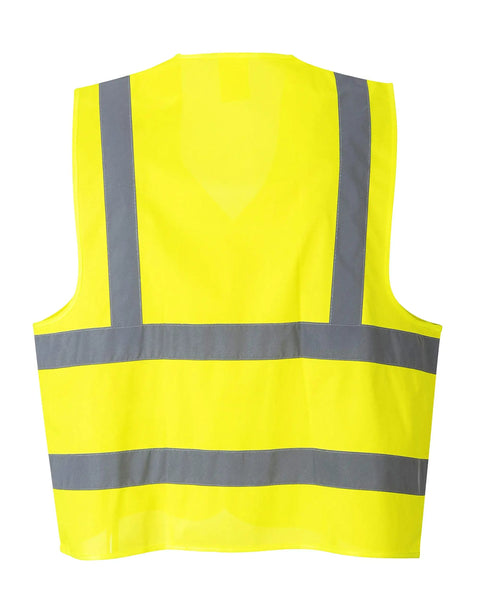 Back view of Straight Up Job Site Approved Flame Resistant High Visibility Safety Vest En Iso Certified Polyester Workwear.