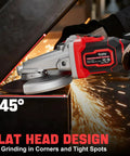 Professional Flathead Angle Grinder Built Ridiculously Tough Works Slick On Tight Spaces Delivers Serious Kickass Grinding Power And Smooth Anti Vibration Safety With Your Milwaukee 18V Battery Tool Not Included, highlighting flat head design for tight spaces.
