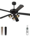 52 Inch Farmhouse Ceiling Fan With Remote Control And 3 Lights, Industrial Vibe Dope Barnwood And Matte Black 5 Blade Reversible Design For Indoor Outdoor Use That Delivers Stylish Farmhouse Decor For Any Room Or Patio