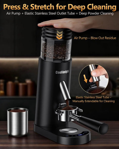 No Fuss Portable Rechargeable Conical Burr Coffee Grinder With 60 Precision Settings And Usb C Quick Charge Battery powered grinder with cleaning features.