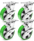 Industrial Swivel Casters With Brake 6 Inch Heavy Duty Caster Set Of 4 With Maintenance Free Aluminum Core PU Wheels Each Caster Supports 1250 Lbs Or 5000 Lbs For The Set Durable Industrial Equipment Casters For Heavy Loads