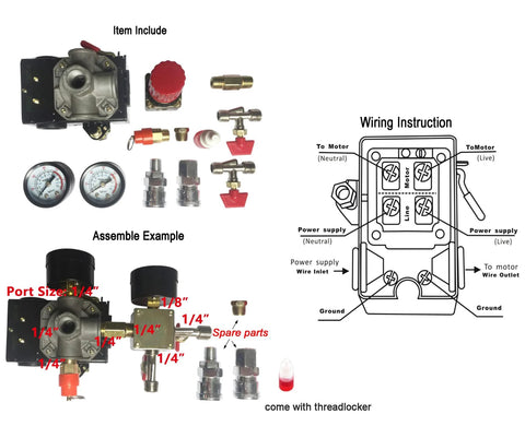 Amazon Secbolt air compressor pressure switch manifold with regulator and dual gauges (90–120 PSI)