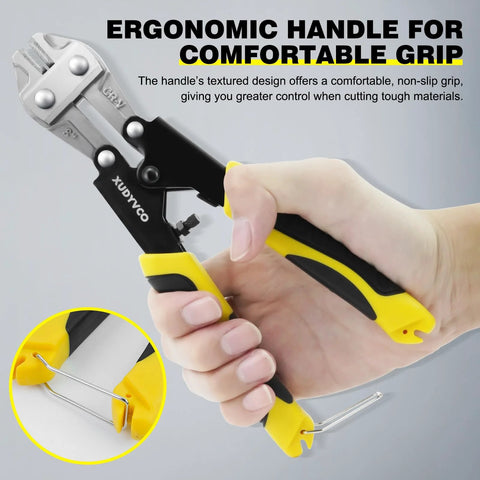 XUDYVCO 8in mini bolt cutters with black-yellow non-slip handles for cutting wire/cable