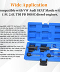 Diesel Engine Camshaft And Crankshaft Alignment Locking Timing Tool Kit For Volkswagen Audi Seat Skoda 1 9L 2 0L TDI PD DOHC Diesel Engines 7 Piece Set DIY Friendly For Precise Timing Smooth Assembly And Quick Engine Service in open blue case