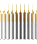 PCB Drill Bits 1/8 Inch Shank Micro 0.1mm Tip Carbide End Mills For Engraving And Milling Titanium Plated CNC Router Bits displayed