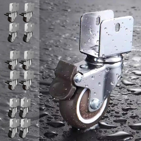 Wet 4 Pack Heavy Duty Furniture Wheel Castors 1.5 Inch Universal Swivel Casters with raindrops on metal surface.