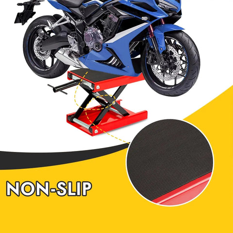 Heavy Duty 1100 Lb Motorcycle Lift Jack With Adjustable Height From 3.25 To 13.25 Inches Scissor Steel Stand With Non-Slip Feature