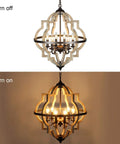 21-Inch Farmhouse Chandelier With 6-Light Rustic Wood Light Fixture For Dining Room, Kitchen, Foyer And Bedroom, turned off and on