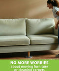 Woman using Heavy Duty 5 Inch Furniture Sliders For Carpet And Hardwood Floors 12 Pack Round Moving Pads under sofa