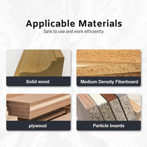 Image showing materials for 100 Pack Router Bit Set With 1 Quarter Inch Shank: solid wood, MDF, plywood, particle board